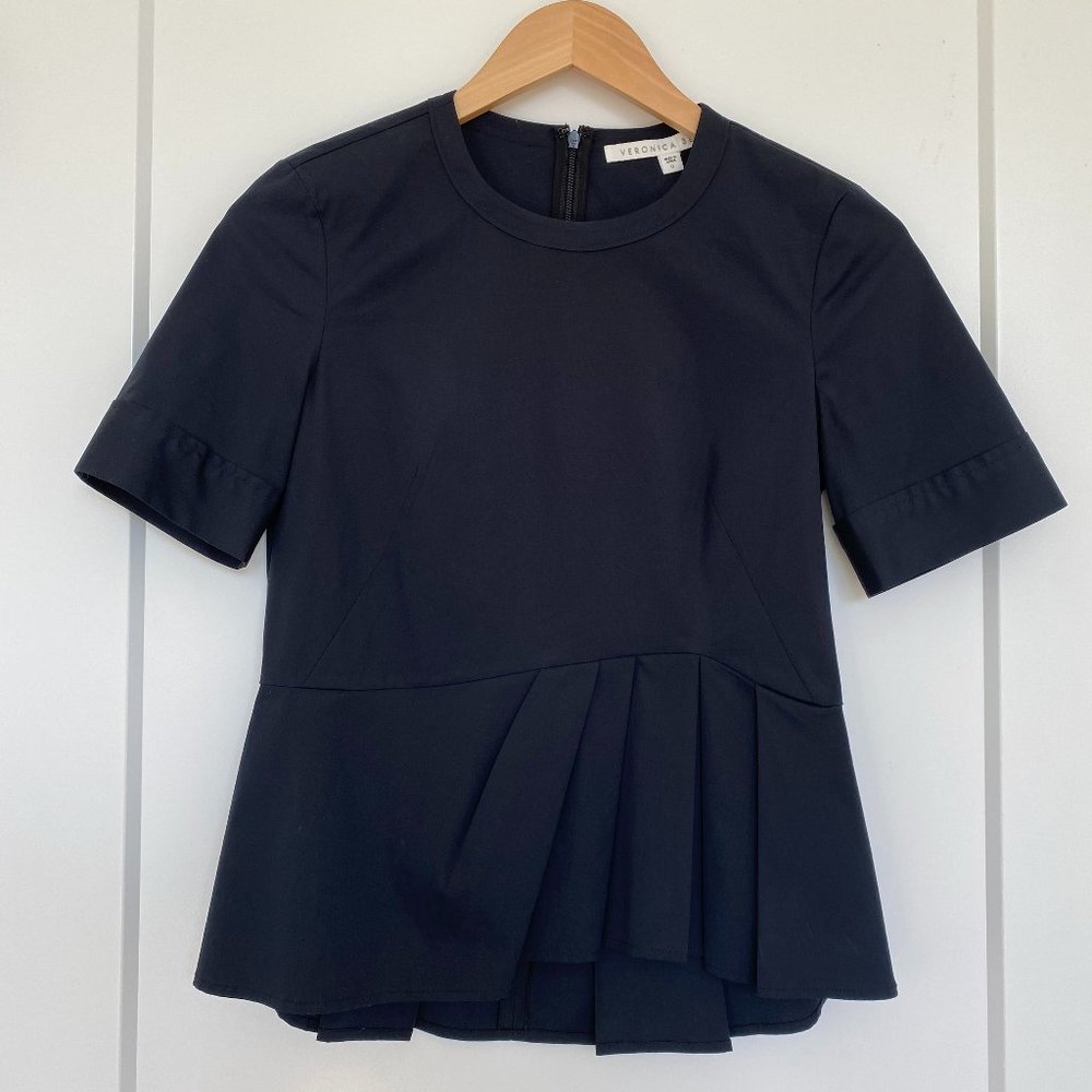 Veronica Beard Black Pleated Top